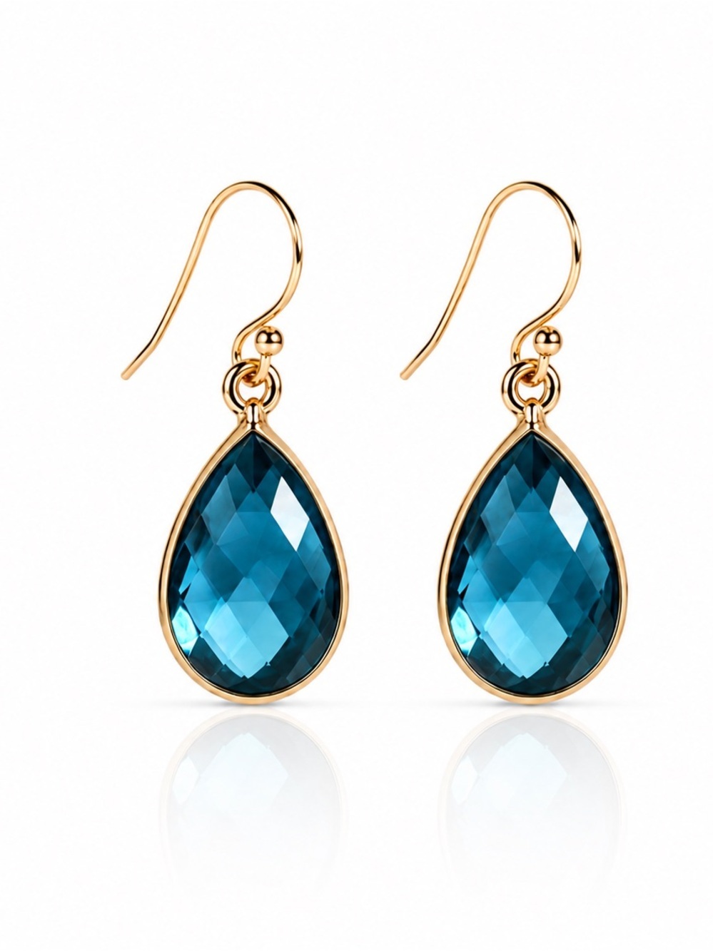 Gold Teardrop Aquamarine Crystal Dangle Earrings